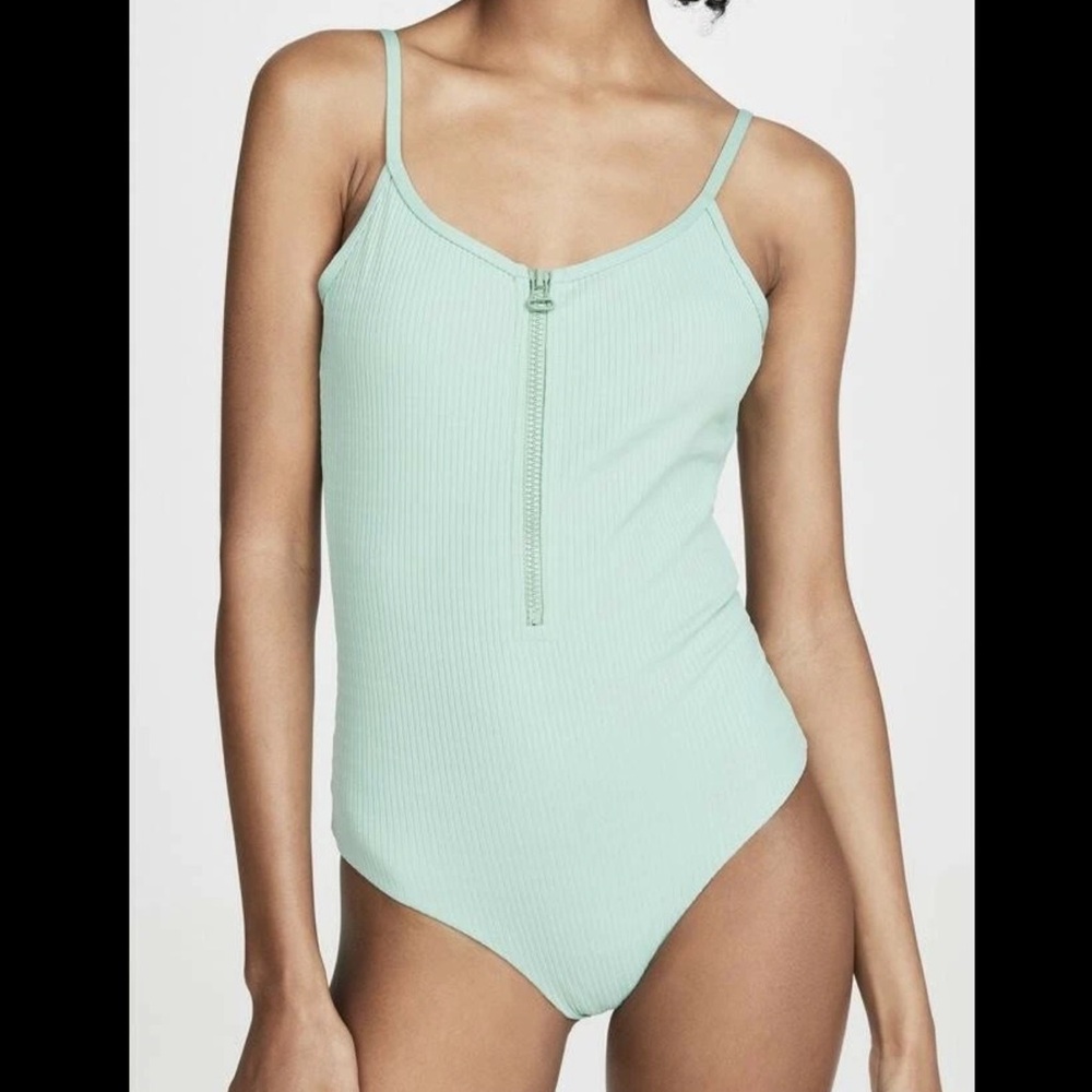 Tavik Maddie One Piece Swimsuit NWOT Womens XS Mint Green Ribbed Zip Front